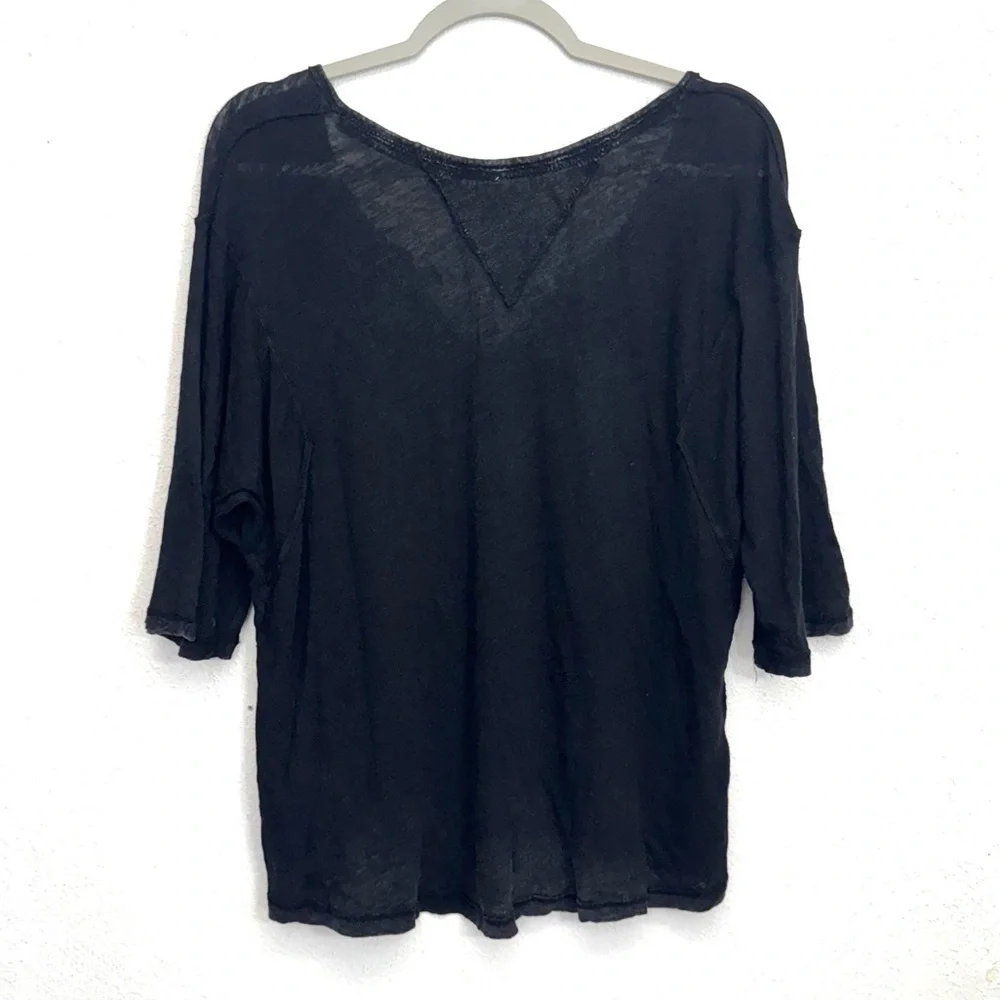 Free People We the Free Head In The Clouds Linen Blend Tee Black Size Small